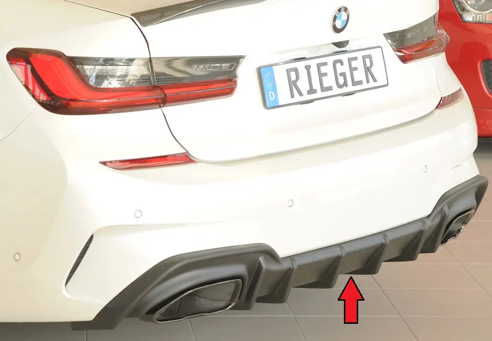 Rieger vložka zadního nárazníku (pro vozy s tažným zařízením) pro BMW řada 3 G21 touring, plast ABS bez povrchové úpravy, pro orig. koncovky vlevo/vpravo (M340i/M340d) Tovární Cena
