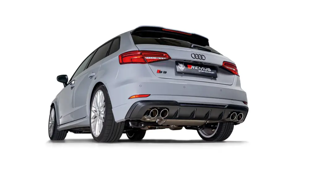 Dokud Zásoby Vydrží Remus axle-back výfukový systém (zadní tlumič) pro Audi S3 8V Sportback Quattro Facelift r.v. 05/2016- se 2 integrovanými ventily, vč. EC homologace