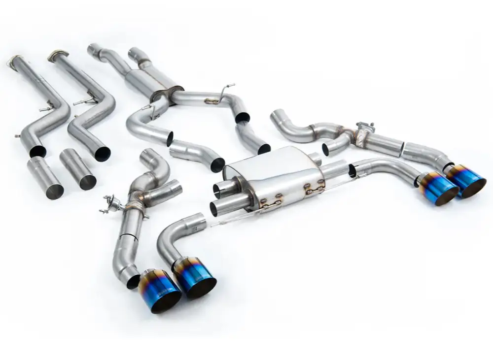 Cenová Bomba Milltek Sport Downpipe-back (náhrada OPF/GPF) pro BMW X3 X3M / X3M Comp (G01) 3.0 (s OPF/GPF S58 - facelift) 2022-2024, GT-115 Burnt/Blue Titanium Trims