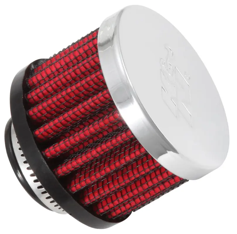 K&N univerzální odvětrávací filtr s vnějším průměrem 51 mm a výškou 38 mm, průměr vstupu 19 mm, délka vstupní příruby 11 mm, materiál Netkaná syntetická textilie, vrchlík kovový vrchlík Tovární Cena