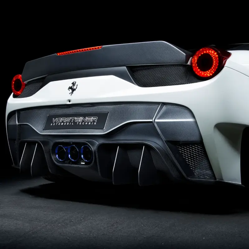 Zlevněný Vorsteiner 458-VX Aero zadní nárazník s difuzorem pro Ferrari 458 Italia, r.v. 2009-2015, lesklý karbon