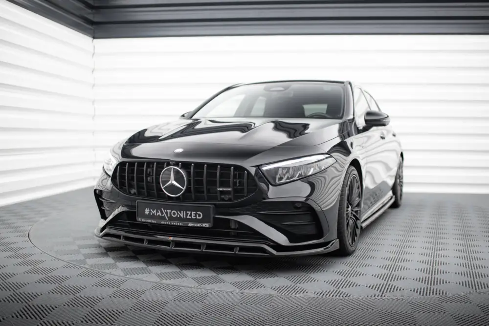 Jen Po Omezenou Doba Maxton Design spoiler pod přední nárazník pro Mercedes třída A W177 Facelift A35 AMG, černý lesklý plast ABS, Hatchback/Sedan