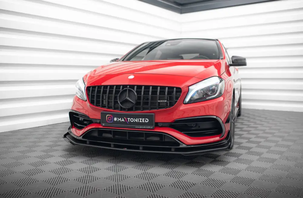Omezená Nabídka Maxton Design "Street Pro" spoiler pod přední nárazník s křidélky pro Mercedes třída A W176 45 AMG Aero, plast ABS bez povrchové úpravy, s červenou linkou