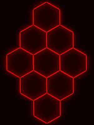 Novinka Kompletní LED hexagonové svítidlo červené, rozměr 9 elementů 246 x 386 cm