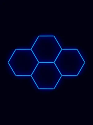Nízká Cena Kompletní LED hexagonové svítidlo modré, rozměr 4 elementy 241 x 168 cm