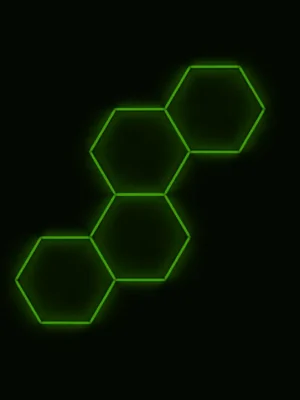 Aktuální Kompletní LED hexagonové svítidlo zelené, rozměr 4 elementy 166 x 288 cm