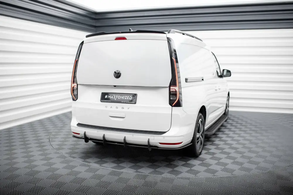 Maxton Design "Street Pro" difuzor zadního nárazníku pro Volkswagen Caddy Mk5, plast ABS bez povrchové úpravy, s černou a červenou linkou, Maxi Akční Nabídka