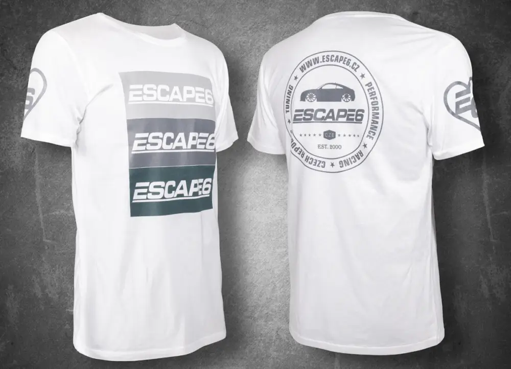 Escape6 bílé unisexové tričko s šedými logy na hrudi i na zádech Značkový