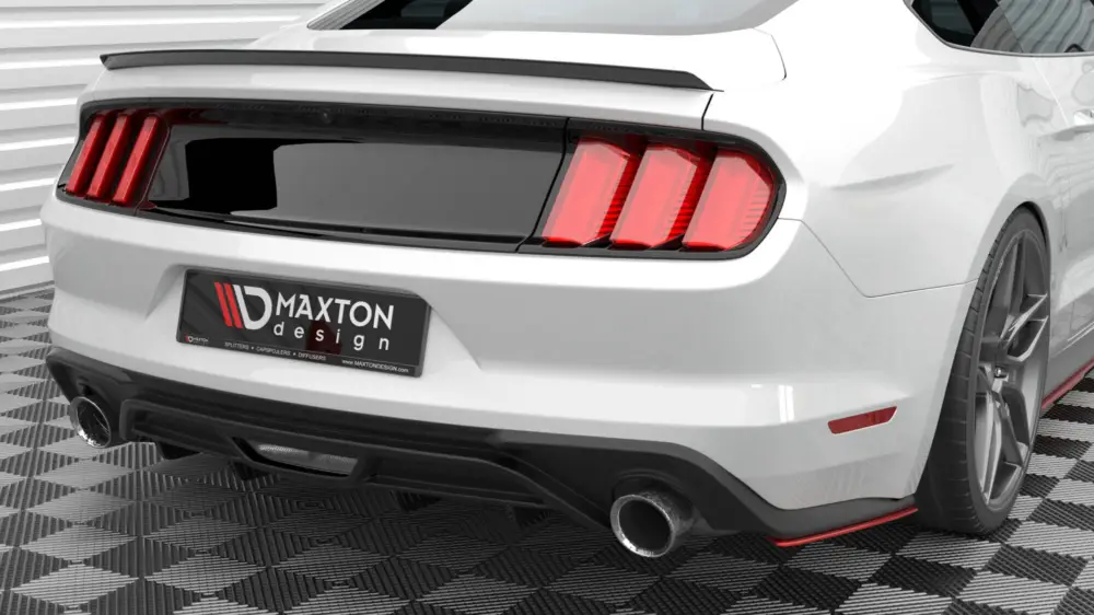 Autentický Maxton Design boční difuzory pod zadní nárazník ver.2 pro Ford Mustang Mk 6 Facelift, červený lesklý plast ABS