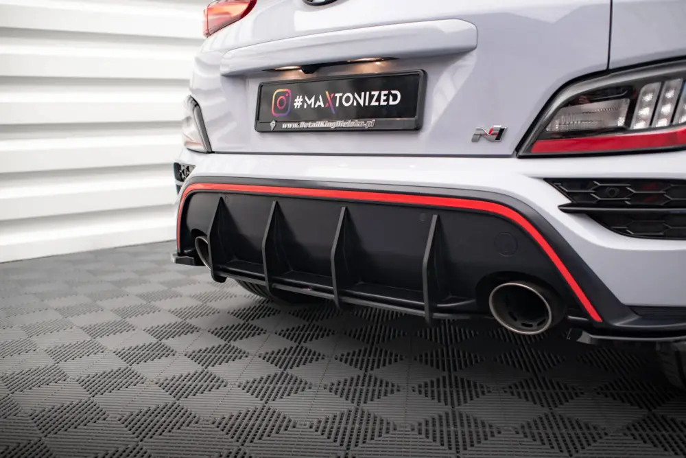 Maxton Design "Street Pro" difuzor zadního nárazníku pro Hyundai Kona N Mk1, plast ABS bez povrchové úpravy, s červenou linkou Výprodej