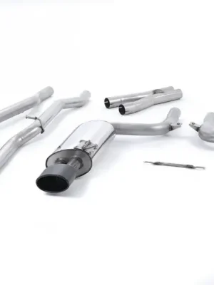Zlevněný Milltek Sport výfukový systém cat-back bez rezonátoru. Including Satin Sheen Black Tips but excluding exhaust valves pro Audi RS4 B7 4.2 V8 Sedan/Avant/Cabriolet 2006-2008