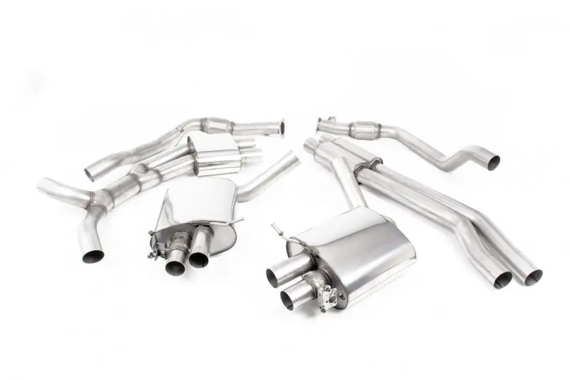 Milltek Sport výfukový systém cat-back s rezonátorem - Road+ pro Audi RS4 B9 2.9 V6 Turbo Avant (s OPF/GPF) 2019-2024, oválné titanově modré koncovky Kup Teď