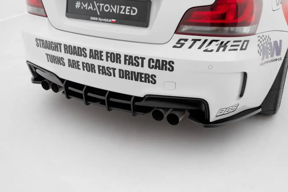 Sleva Maxton Design "Street Pro" difuzor zadního nárazníku pro BMW řada 1 E82, plast ABS bez povrchové úpravy, M Coupe, s červenou linkou