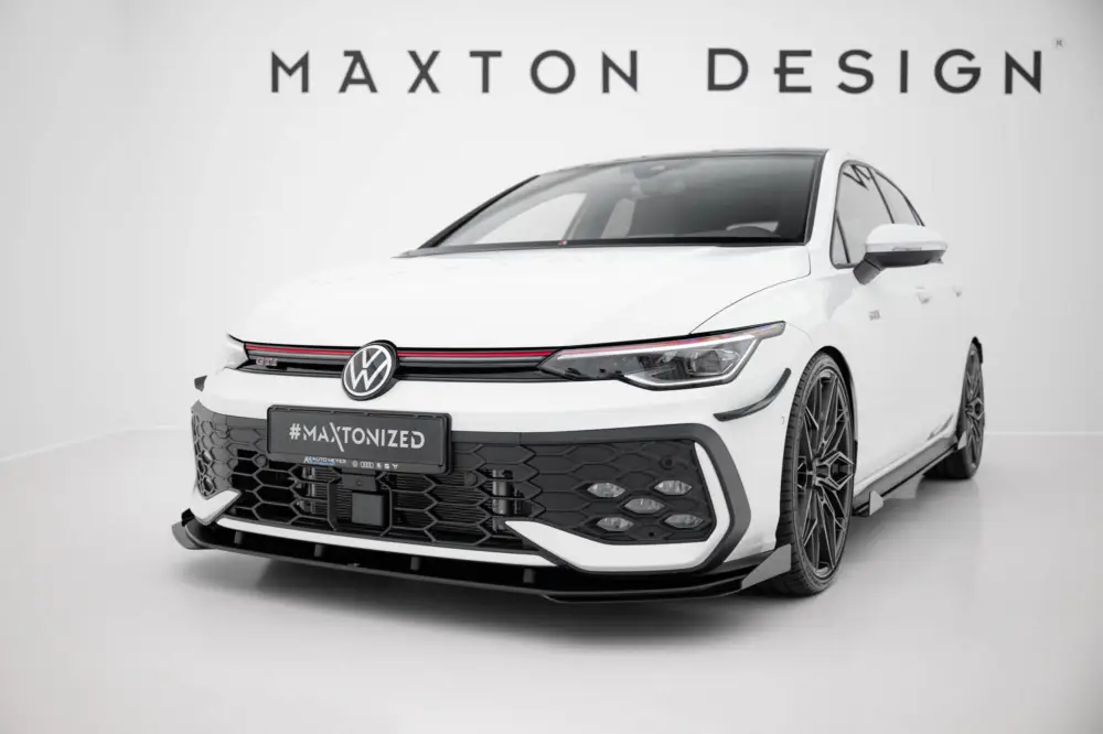 Maxton Design "Street Pro" spoiler pod přední nárazník s křidélky pro Volkswagen Golf R-Line Mk8 Facelift, plast ABS bez povrchové úpravy, s černou a červenou linkou Autentický