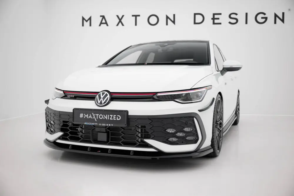 Maxton Design spoiler pod přední nárazník ver.5 pro Volkswagen Golf R-Line Mk8 Facelift, černý lesklý plast ABS Výprodej