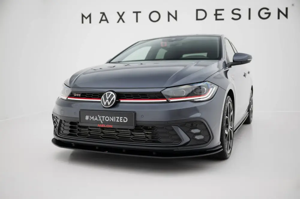 Maxton Design "Street Pro" spoiler pod přední nárazník pro Volkswagen Polo GTI Mk6 Facelift, plast ABS bez povrchové úpravy, s černou a červenou linkou Poslední Šance