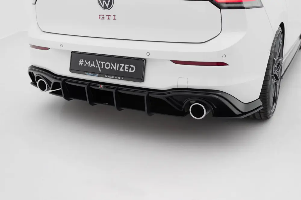 Originální Maxton Design "Street Pro" difuzor zadního nárazníku v.3 pro Volkswagen Golf GTI Mk8, Mk8 Facelift, plast ABS bez povrchové úpravy, s černou a červenou linkou