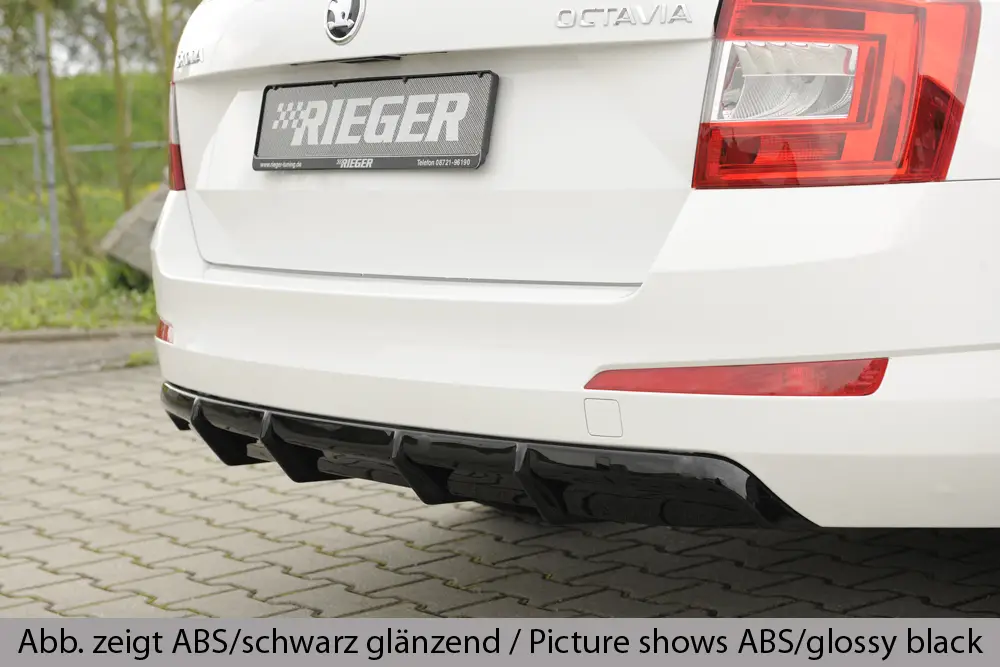Cenová Bomba Rieger vložka zadního nárazníku pro Škoda Octavia 5E combi, sedan vč. faceliftu, ABS plast Carbon-Look, pro vozy bez parkovacího asistenta PDC