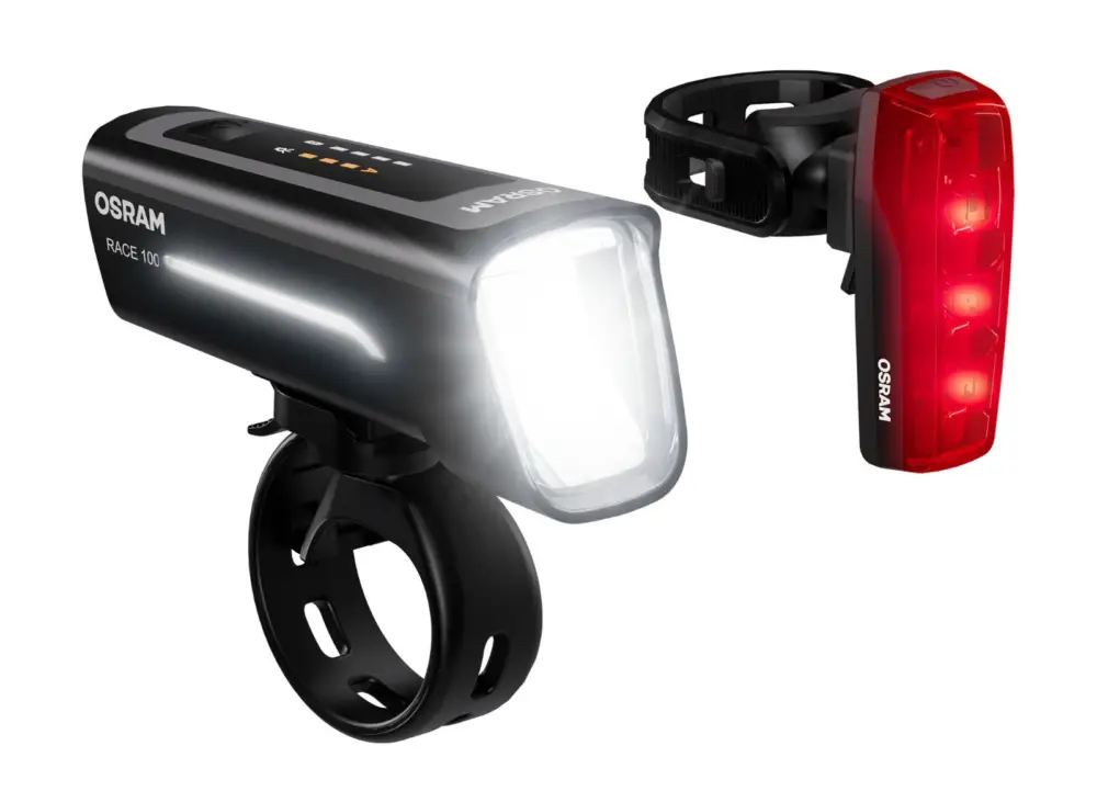 OSRAM LEDsBIKE® RACE 100 SET sada předního a zadního LED světla na jízdní kolo, automatické nastavení jasu + inteligentní brzdové světlo Nová Kolekce