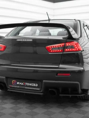 Cenově Výhodný Maxton Design "Street Pro" difuzor zadního nárazníku pro Mitsubishi Lancer Evo Mk10, plast ABS bez povrchové úpravy, s červenou linkou
