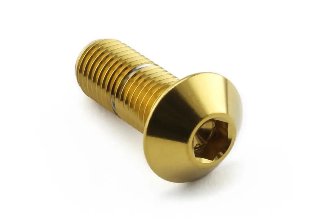 Poslední Šance Pro-Bolt nerezový inbusový šroub s vypouklou hlavou o průměru 18 mm se závitem M10 x 1,25 mm a délkou 25 mm, barva zlatá