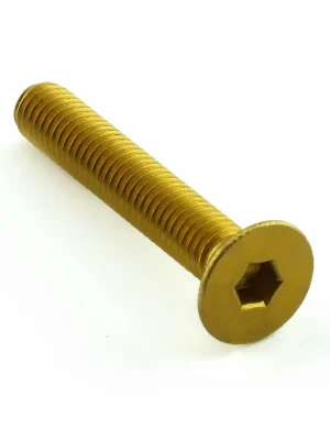 Značkový Pro-Bolt hliníkový inbusový šroub se zápustnou hlavou se závitem M5 x 0,80 mm a délkou závitu 26,4 mm, barva zlatá