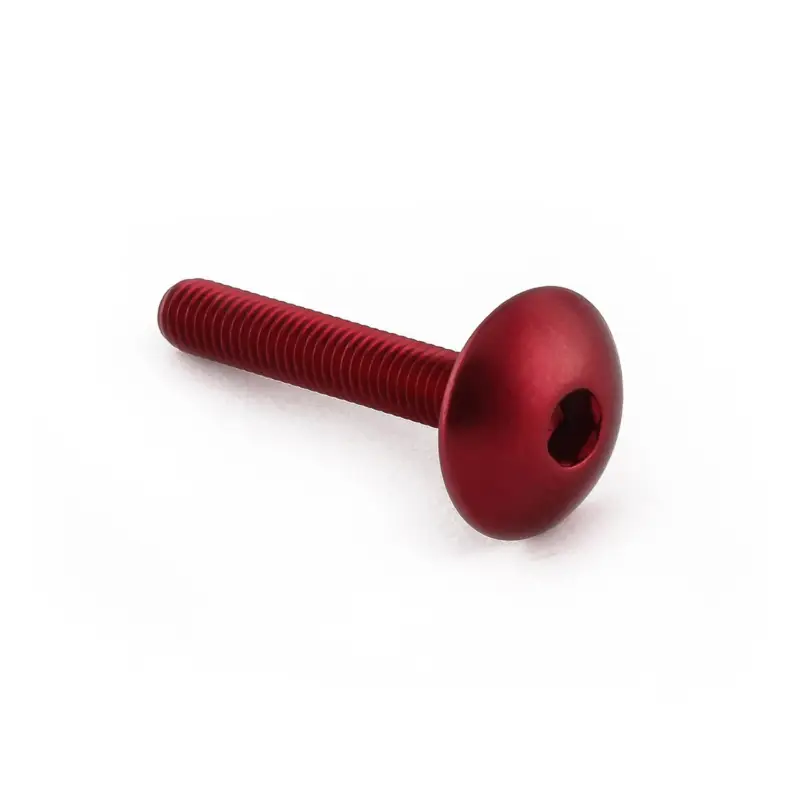 Akce Pro-Bolt hliníkový inbusový šroub s vypouklou hlavou o průměru 16 mm se závitem M5 x 0,80 mm a délkou závitu 30 mm, barva červená