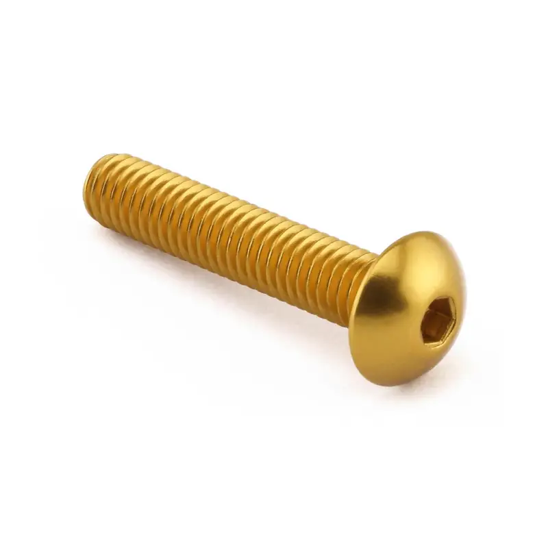 Originální Pro-Bolt hliníkový inbusový šroub s vypouklou hlavou o průměru 12 mm se závitem M6 x 1,00 mm a délkou závitu 30 mm, barva zlatá