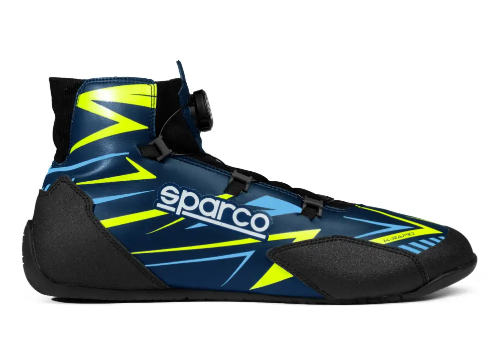 Kartingové boty Sparco K-RAPID s otočným mechanismem zapínání, s homologací FIA, barva modro-žlutá, velikost 44 Akce