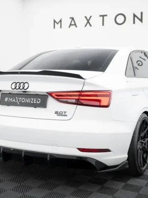 Dokud Zásoby Vydrží Maxton Design vložka zadního nárazníku pro Audi A3 8V FL, černý lesklý plast ABS, Sedan, verze s jednoduchou koncovkou na jedné straně