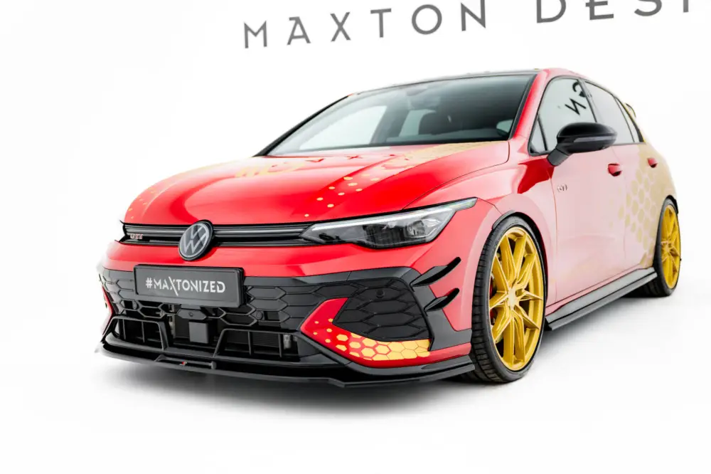 Finální Výprodej Maxton Design spoiler pod přední nárazník ver.3 pro Volkswagen Golf GTI Mk8 Facelift, černý lesklý plast ABS, Clubsport