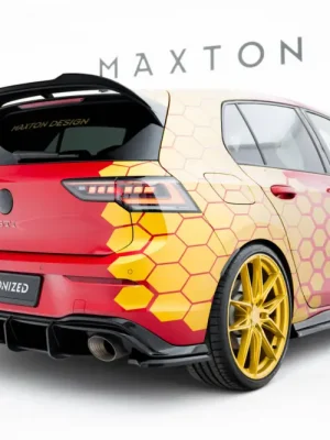 Značkový Maxton Design "Street Pro" difuzor zadního nárazníku v.1 pro Volkswagen Golf GTI Mk8 Facelift, plast ABS bez povrchové úpravy, Clubsport, s černou a červenou linkou