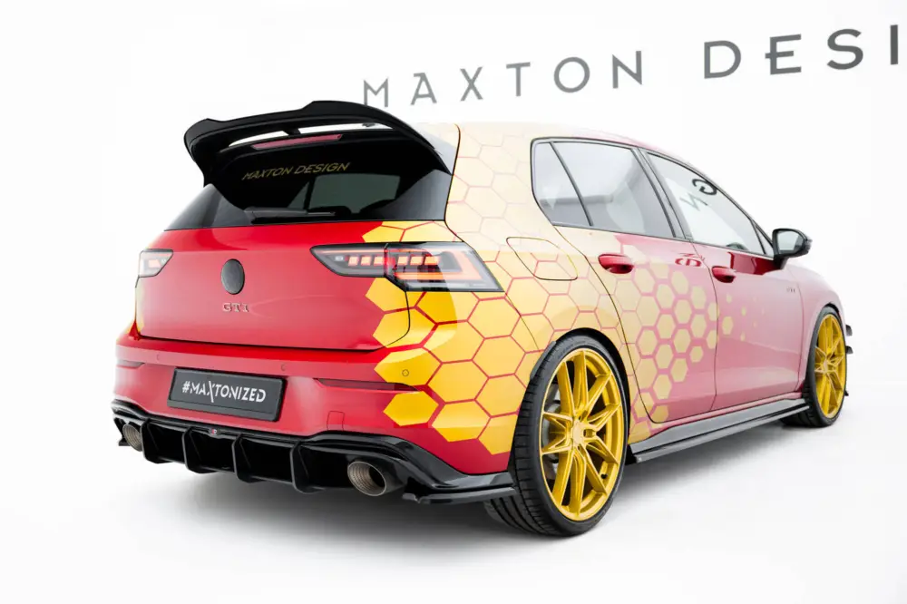 Značkový Maxton Design "Street Pro" difuzor zadního nárazníku v.1 pro Volkswagen Golf GTI Mk8 Facelift, plast ABS bez povrchové úpravy, Clubsport, s černou a červenou linkou