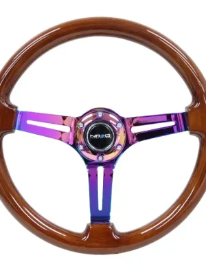 NRG Innovations sportovní dřevěný volant Wood Grain se zahnutím, průměr 350 mm, barva hnědý s NeoChrome středem Cenová Bomba