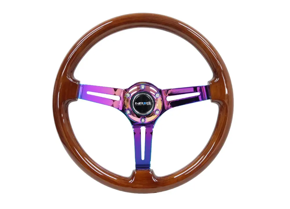 NRG Innovations sportovní dřevěný volant Wood Grain se zahnutím, průměr 350 mm, barva hnědý s NeoChrome středem Cenová Bomba