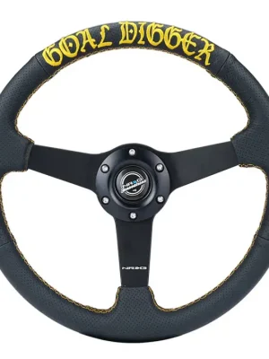 Kup Teď NRG Innovations sportovní plochý volant 350mm potažený v kůži, barva matná černá se žlutým šitím