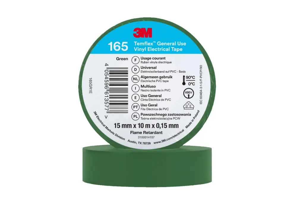 Aktuální 3M™ Temflex™ 165 víceúčelová vinylová elektroizolační páska 15 mm x 10 m x 0,15 mm, barva zelená