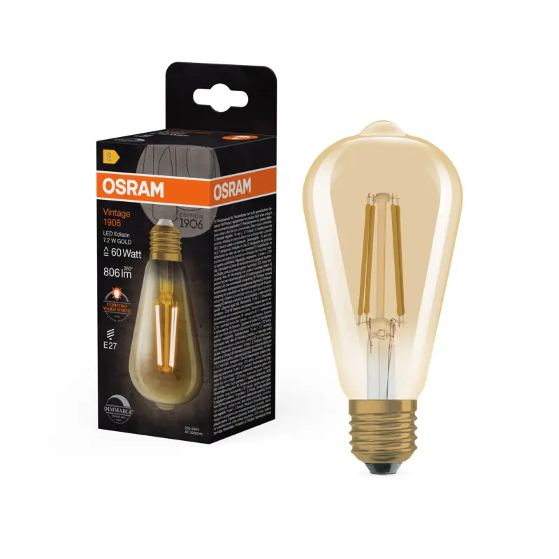 Ledvance retro LED zlatá žárovka E27 VINTAGE 7.2 W, teplá bílá Nová Kolekce