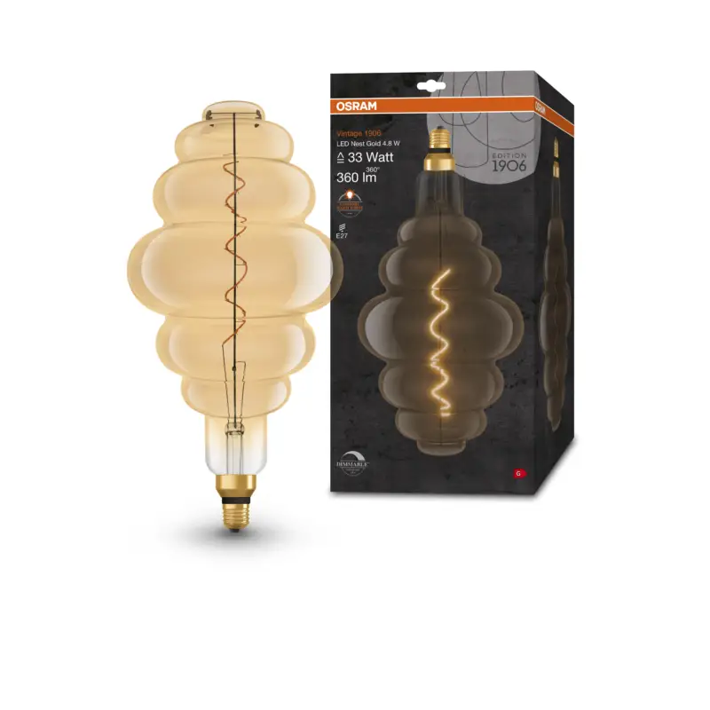 Novinka Ledvance Vintage LED žárovka ve tvaru hnízda E27 4,8 W GOLD VINTAGE, teplá bílá