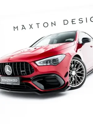 Značkový Maxton Design spoiler pod přední nárazník ver.4 pro Mercedes CLA C118 AMG 45 Aero, černý lesklý plast ABS