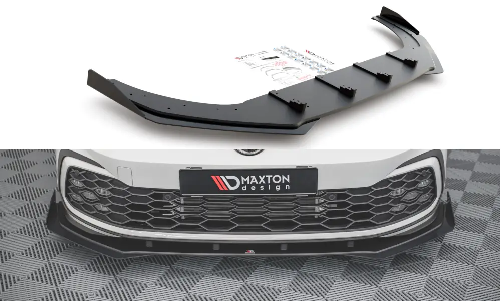 Nová Kolekce Maxton Design "Racing durability" spoiler pod přední nárazník s rohovými splittery pro Volkswagen Golf GTD Mk8, plast ABS bez povrchové úpravy