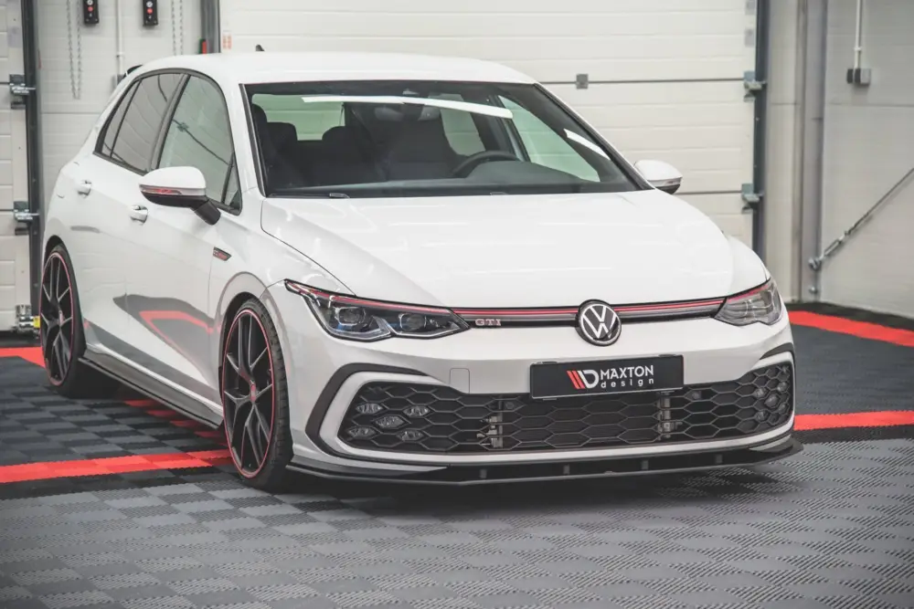 Maxton Design "Racing durability" spoiler pod přední nárazník pro Volkswagen Golf GTD Mk8, plast ABS bez povrchové úpravy, s červenou linkou Vysoce Kvalitní