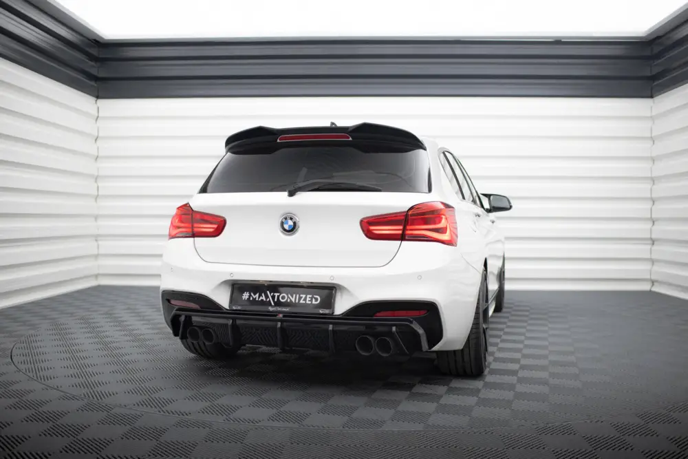 Maxton Design vložka zadního nárazníku pro BMW řada 1 F20 Facelift, černý lesklý plast ABS, M-Pack/M140i, s dvojitou koncovkou na obou stranách Expresní Doručení