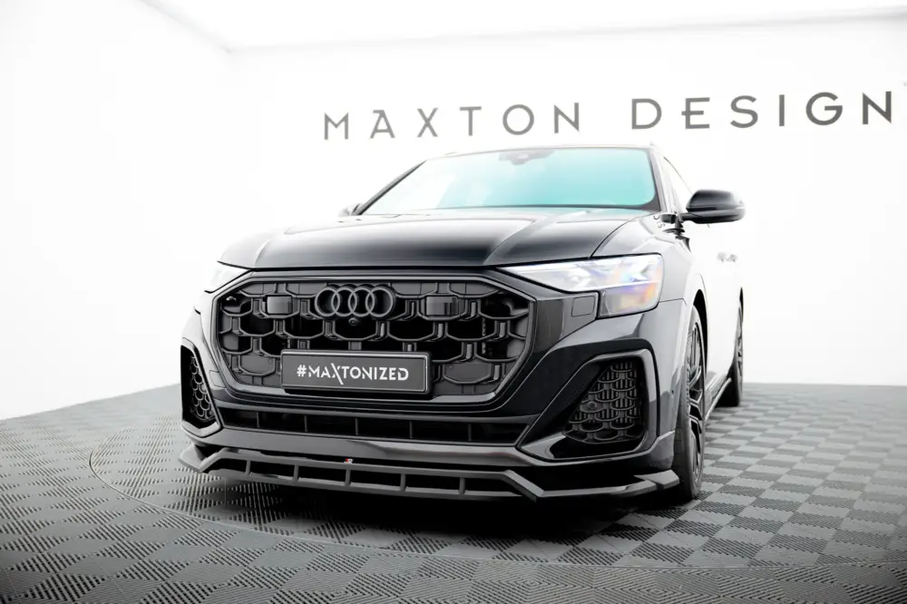 Odeslání Ihned Maxton Design spoiler pod přední nárazník pro Audi Q8 Mk 1 FL, černý lesklý plast ABS, vč. S-Line