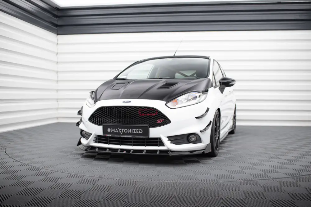 Aktuální Maxton Design spoiler pod přední nárazník ver.6 s křidélky pro Ford Fiesta ST Mk7 Facelift, černý lesklý plast ABS