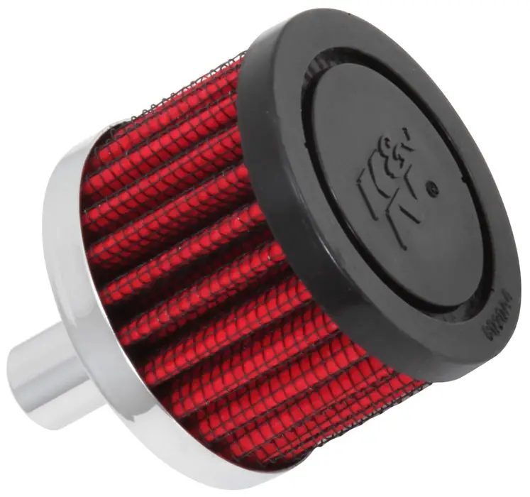 Sleva K&N univerzální odvětrávací filtr s vnějším průměrem 51 mm a výškou 38 mm, průměr vstupu 13 mm, délka vstupní příruby 22 mm, materiál Netkaná syntetická textilie, vrchlík gumový vrchlík