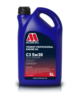 Plně syntetický motorový olej Millers Oils Trident Professional C3 5W-30 vhodný pro moderní benzínové, naftové a hybridní motory, objem 5l Horká Nabídka