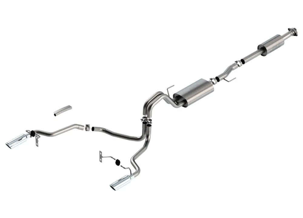 Autentický Borla Cat-Back výfukový systém "Touring" pro Ford F-150 5.0 V8 4-dvéř., s aut. převodovkou, 2WD/4WD, CC/SHB (5' 7"), EC/SB (6' 7") s rozvorem 145,4", r.v. 2021-, typ koncovek chromové