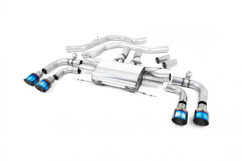 Milltek Sport Front Pipe-back s klapkami pro Alfa Romeo Giulia Quadrifoglio 2.9 V6 Bi-Turbo (bez OPF/GPF) 2017-2024, GT-100 leštěné koncovky, typ koncovek GT-100 titanové modré Koupit Online