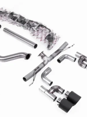Top Prodej Milltek Sport výfukový systém OPF/GPF Back Golf R Style - Race (nejhlasitější) pro Volkswagen Golf Mk8 GTi (Golf R Style Quad Outlet - 245ps s OPF/GPF) 2020-2024, GT-115 leštěné koncovky, typ koncovek JET-115 karbonové
